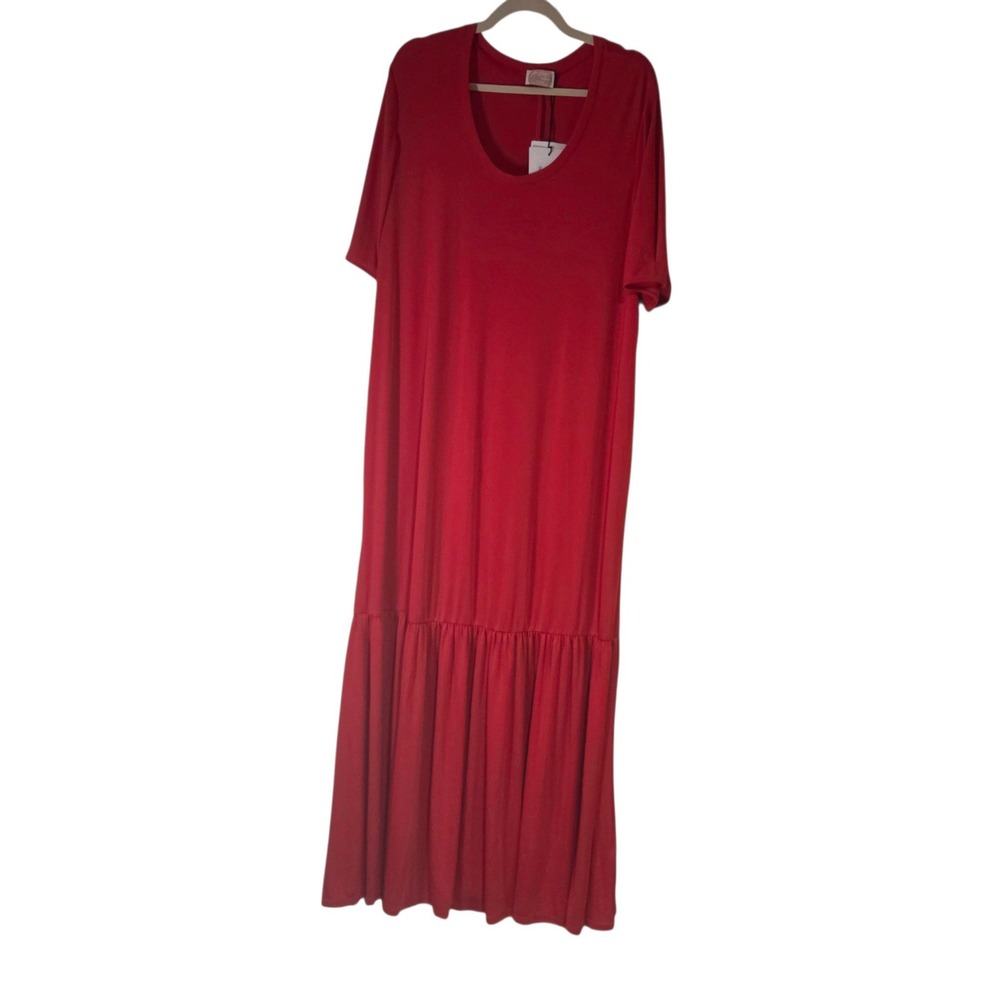 Persona Marina Rinaldi Odino Dress Women XL Red NWT Tiered Jersey Maxi $215